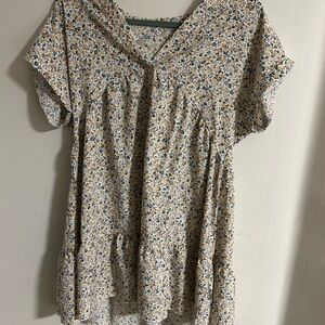 SHEIN Cream and Blue Flutter Sleeve Mini Dress